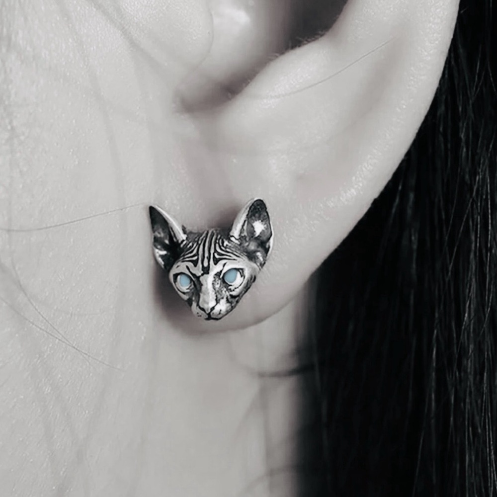 “Bastet” Egyptian Goddess Sphynx Feline Hairless/Shorthair Cat Kitty Silver Stud - Picture 4 of 12